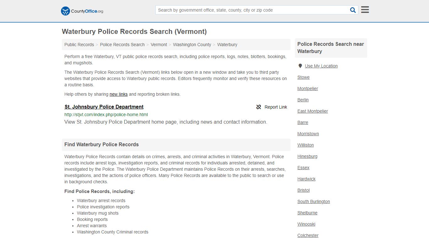 Police Records Search - Waterbury, VT (Accidents & Arrest Records)