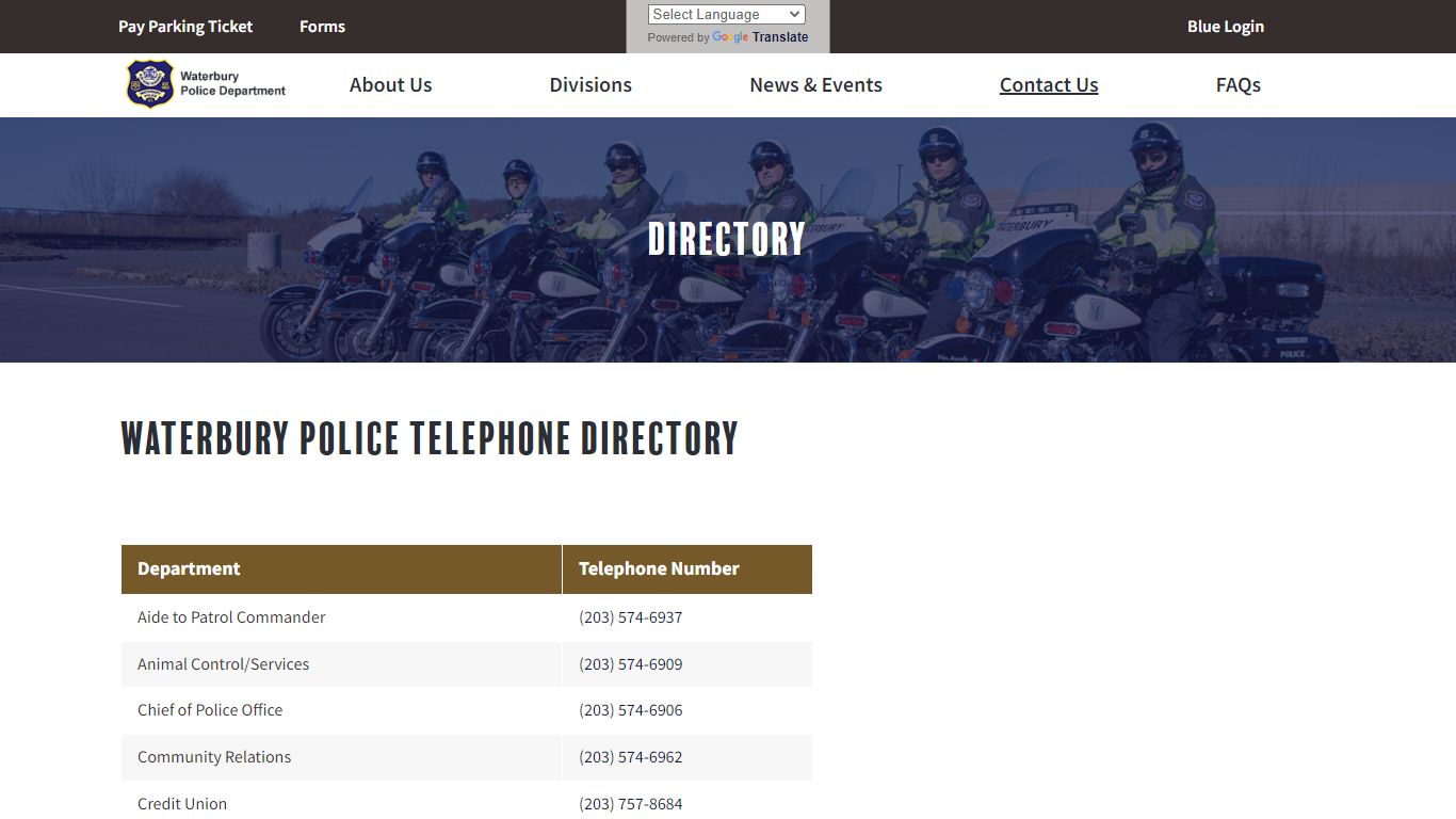 Police Directory | Contact Police Department | Waterbury CT